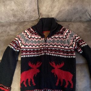 Cozy Black and Red Moose Kids Heavy Sweater